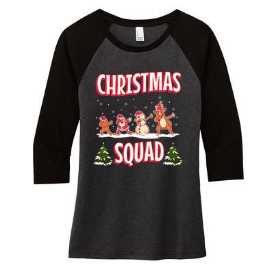 Snow Christmas Squad Santa Claus Gingerbread Frosty Snowman Women's Tri-Blend 3/4-Sleeve Raglan Shirt