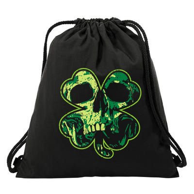 Shamrock Clover Skull Cool Irish St Patricks Day Drawstring Bag