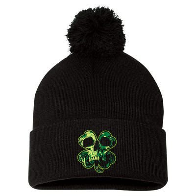 Shamrock Clover Skull Cool Irish St Patricks Day Pom Pom 12in Knit Beanie