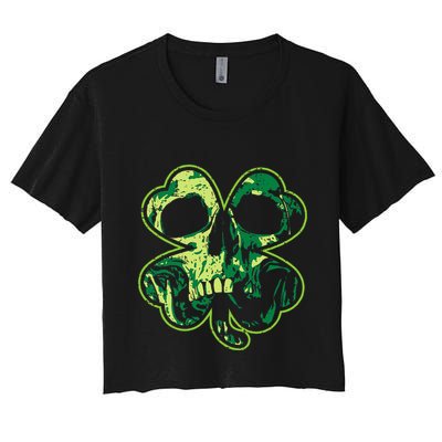 Shamrock Clover Skull Cool Irish St Patricks Day Crop Top