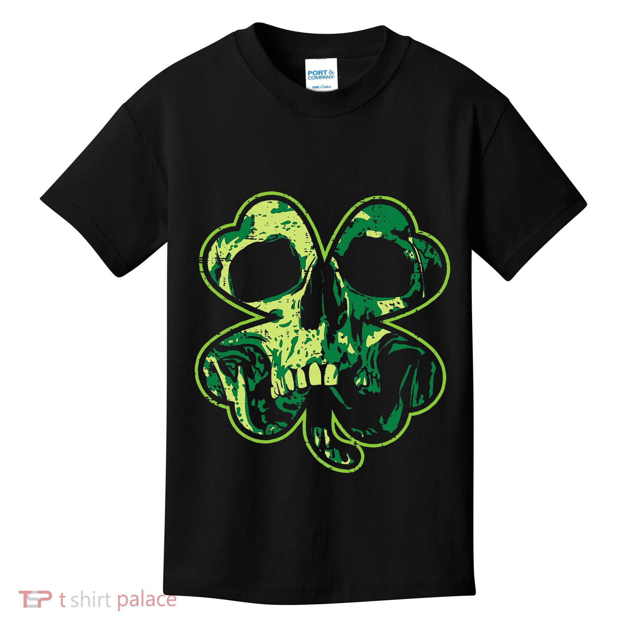 Shamrock Clover Skull Cool Irish St Patricks Day Kids T-Shirt