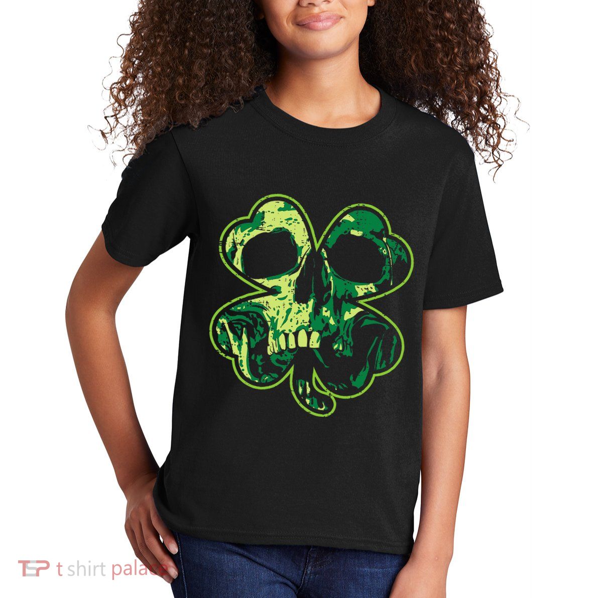 Shamrock Clover Skull Cool Irish St Patricks Day Kids T-Shirt