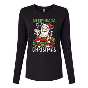 Santa Claus Smoking Weed Marryjuana Christmas 420 Womens Cotton Relaxed Long Sleeve T-Shirt