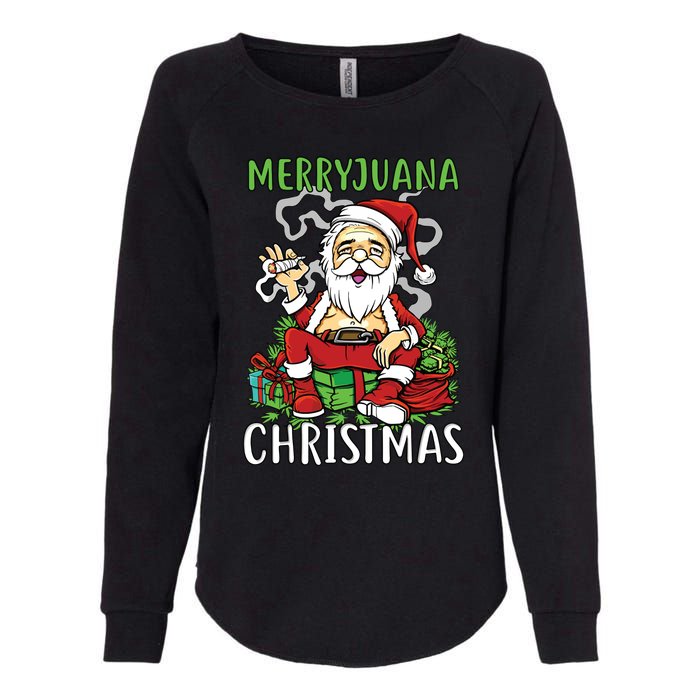 Santa Claus Smoking Weed Marryjuana Christmas 420 Womens California Wash Sweatshirt