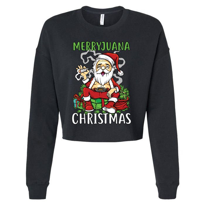 Santa Claus Smoking Weed Marryjuana Christmas 420 Cropped Pullover Crew