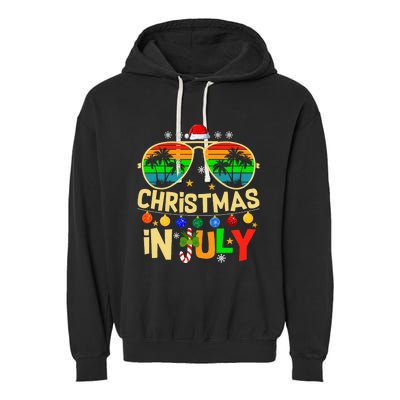 Santa Claus Sunglasses Beach Christmas In July Garment-Dyed Fleece Hoodie