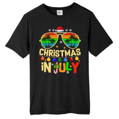 Santa Claus Sunglasses Beach Christmas In July Tall Fusion ChromaSoft Performance T-Shirt