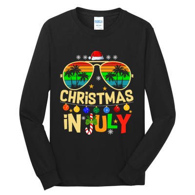 Santa Claus Sunglasses Beach Christmas In July Tall Long Sleeve T-Shirt