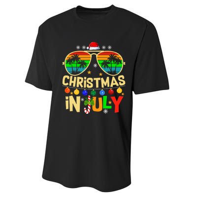 Santa Claus Sunglasses Beach Christmas In July Performance Sprint T-Shirt