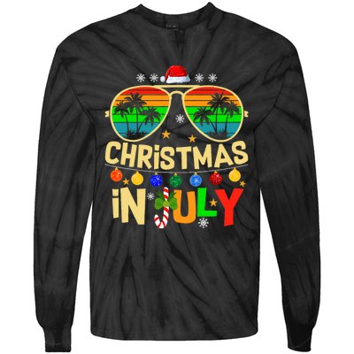 Santa Claus Sunglasses Beach Christmas In July Tie-Dye Long Sleeve Shirt