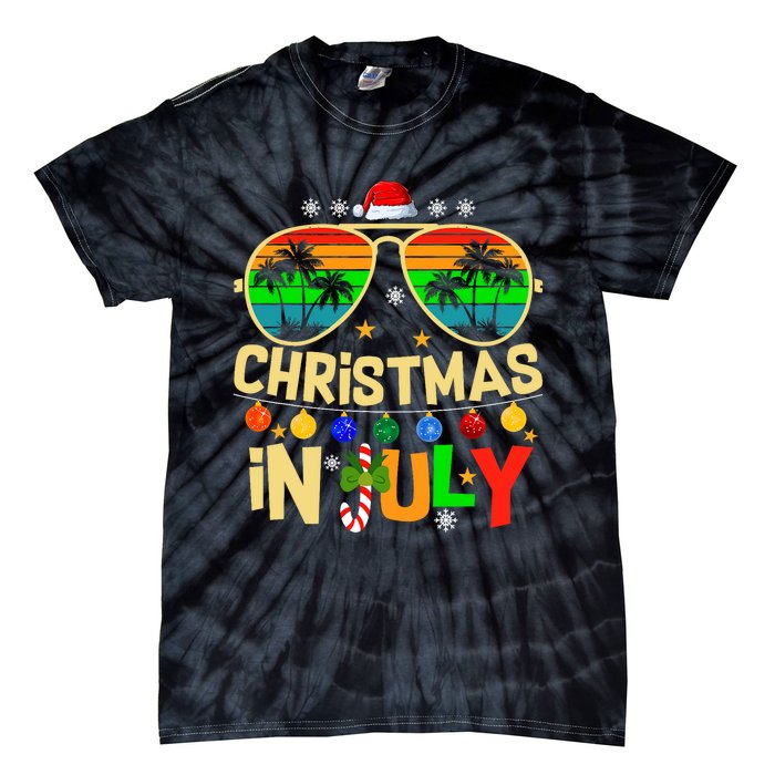 Santa Claus Sunglasses Beach Christmas In July Tie-Dye T-Shirt