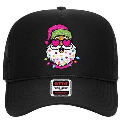 Santa Christams Santa With Sunglasses High Crown Mesh Back Trucker Hat