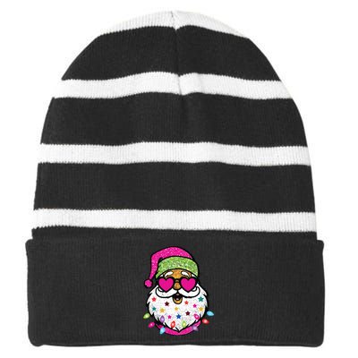 Santa Christams Santa With Sunglasses Striped Beanie with Solid Band