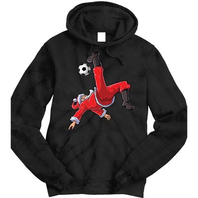 Soccer Christmas Santa Bicycle Kick Xmas Boy Ball Sport Tie Dye Hoodie