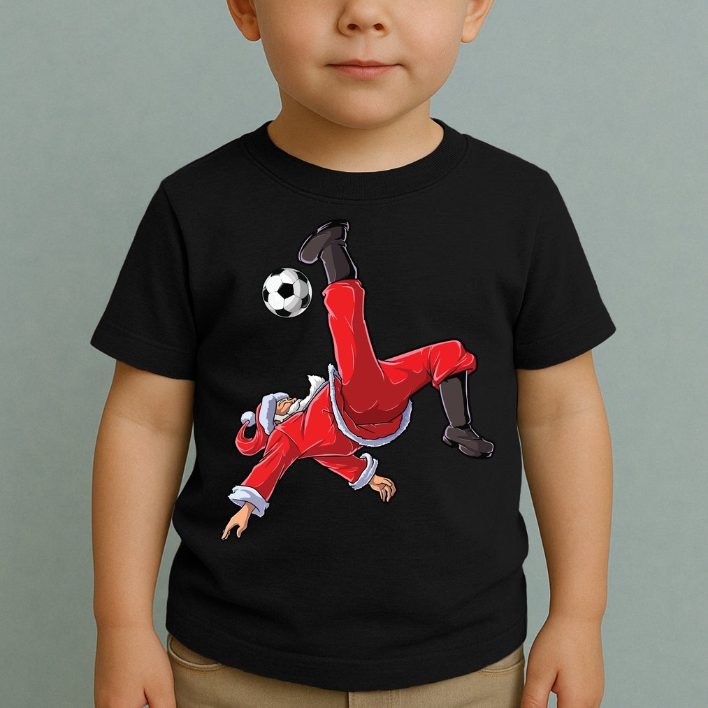Soccer Christmas Santa Bicycle Kick Xmas Boy Ball Sport Toddler T-Shirt