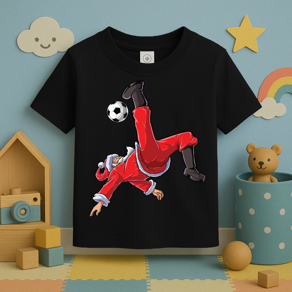 Soccer Christmas Santa Bicycle Kick Xmas Boy Ball Sport Toddler T-Shirt