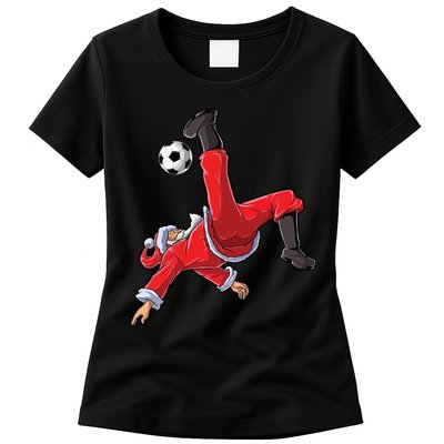 Soccer Christmas Santa Bicycle Kick Xmas Boy Ball Sport Womens T-Shirt