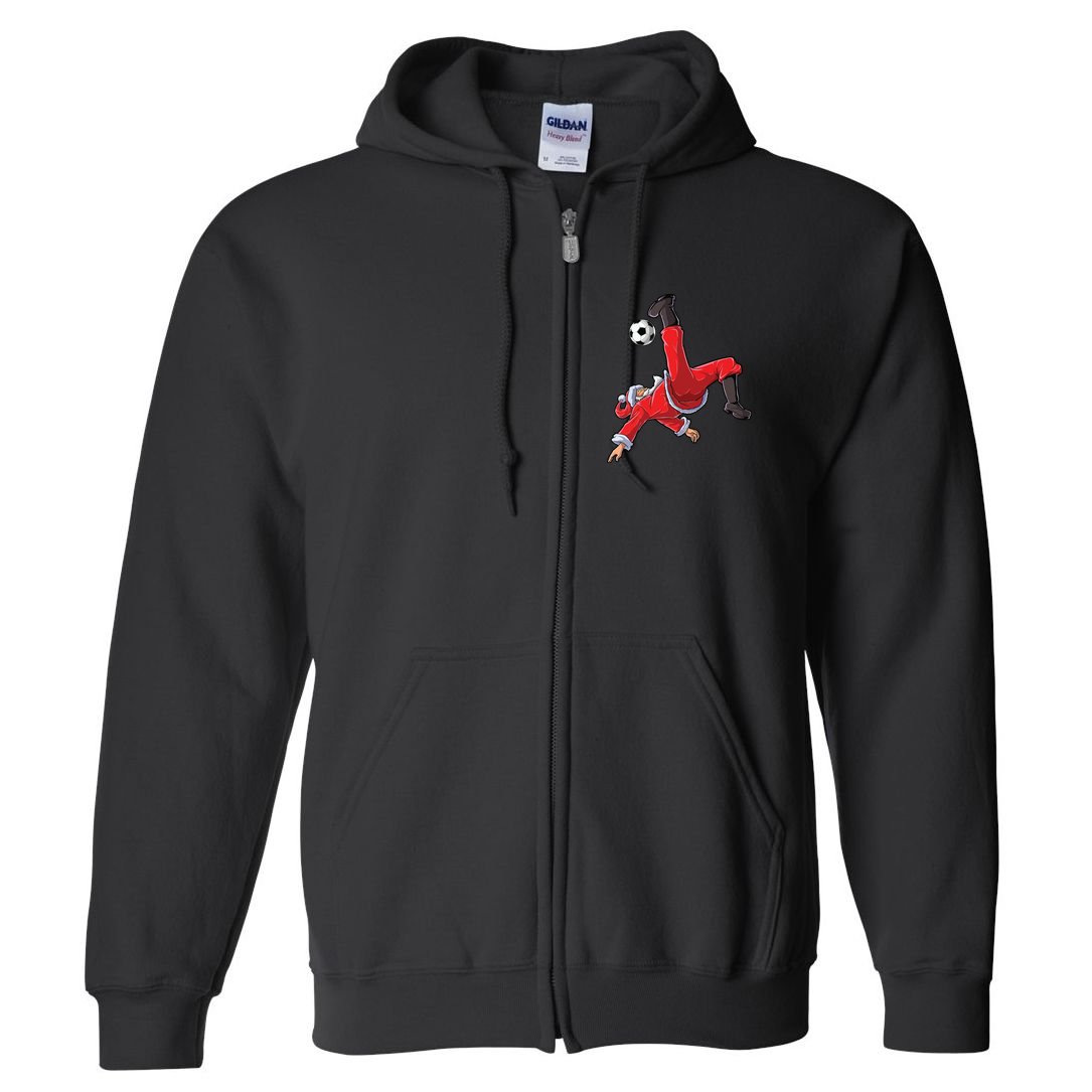 Soccer Christmas Santa Bicycle Kick Xmas Boy Ball Sport Full Zip Hoodie