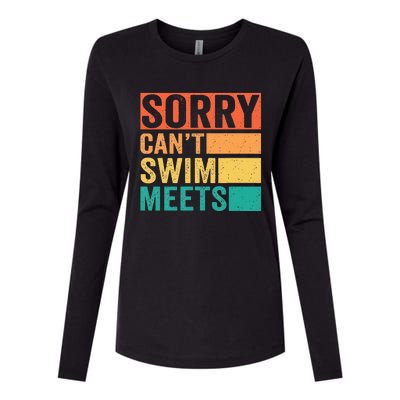 Sorry Can't Swim Meets Funny Retro Swimming Coach Swimmer Womens Cotton Relaxed Long Sleeve T-Shirt