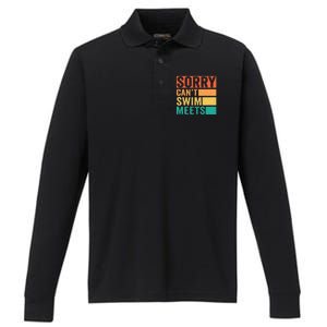 Sorry Can't Swim Meets Funny Retro Swimming Coach Swimmer Performance Long Sleeve Polo