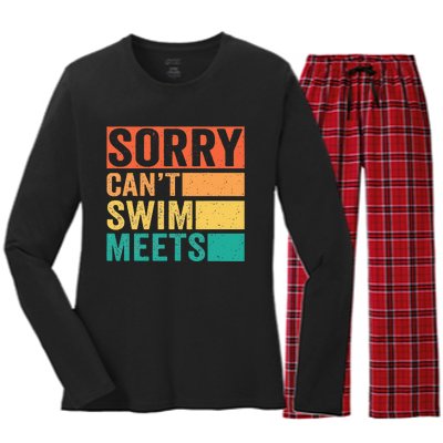 Sorry Can't Swim Meets Funny Retro Swimming Coach Swimmer Women's Long Sleeve Flannel Pajama Set 