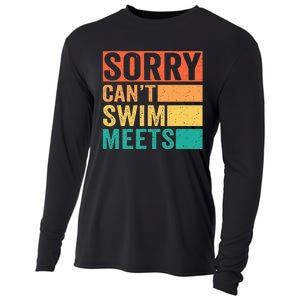 Sorry Can't Swim Meets Funny Retro Swimming Coach Swimmer Cooling Performance Long Sleeve Crew