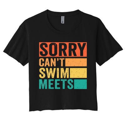 Sorry Can't Swim Meets Funny Retro Swimming Coach Swimmer Women's Crop Top Tee