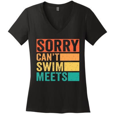 Sorry Can't Swim Meets Funny Retro Swimming Coach Swimmer Women's V-Neck T-Shirt