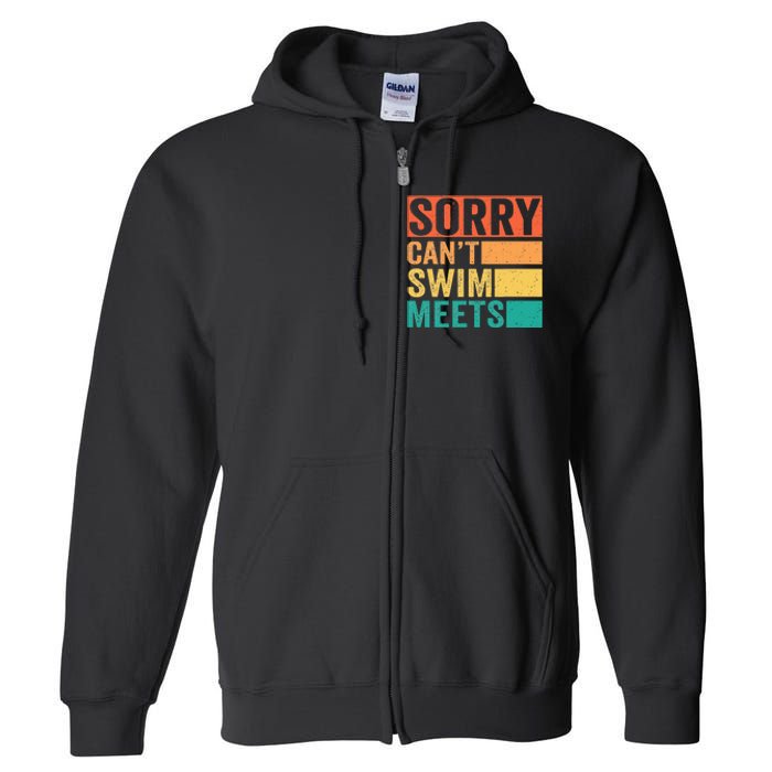 Sorry Can't Swim Meets Funny Retro Swimming Coach Swimmer Full Zip Hoodie