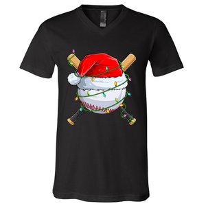 Santa Christmas Sports Christmas Baseball Player V-Neck T-Shirt