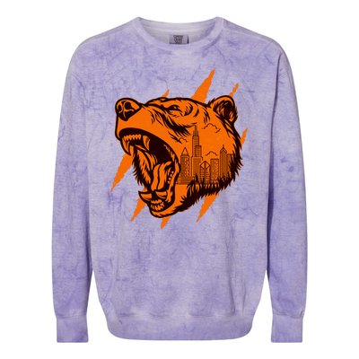 Sporty Chicago Skyline Roaring Bear Colorblast Crewneck Sweatshirt