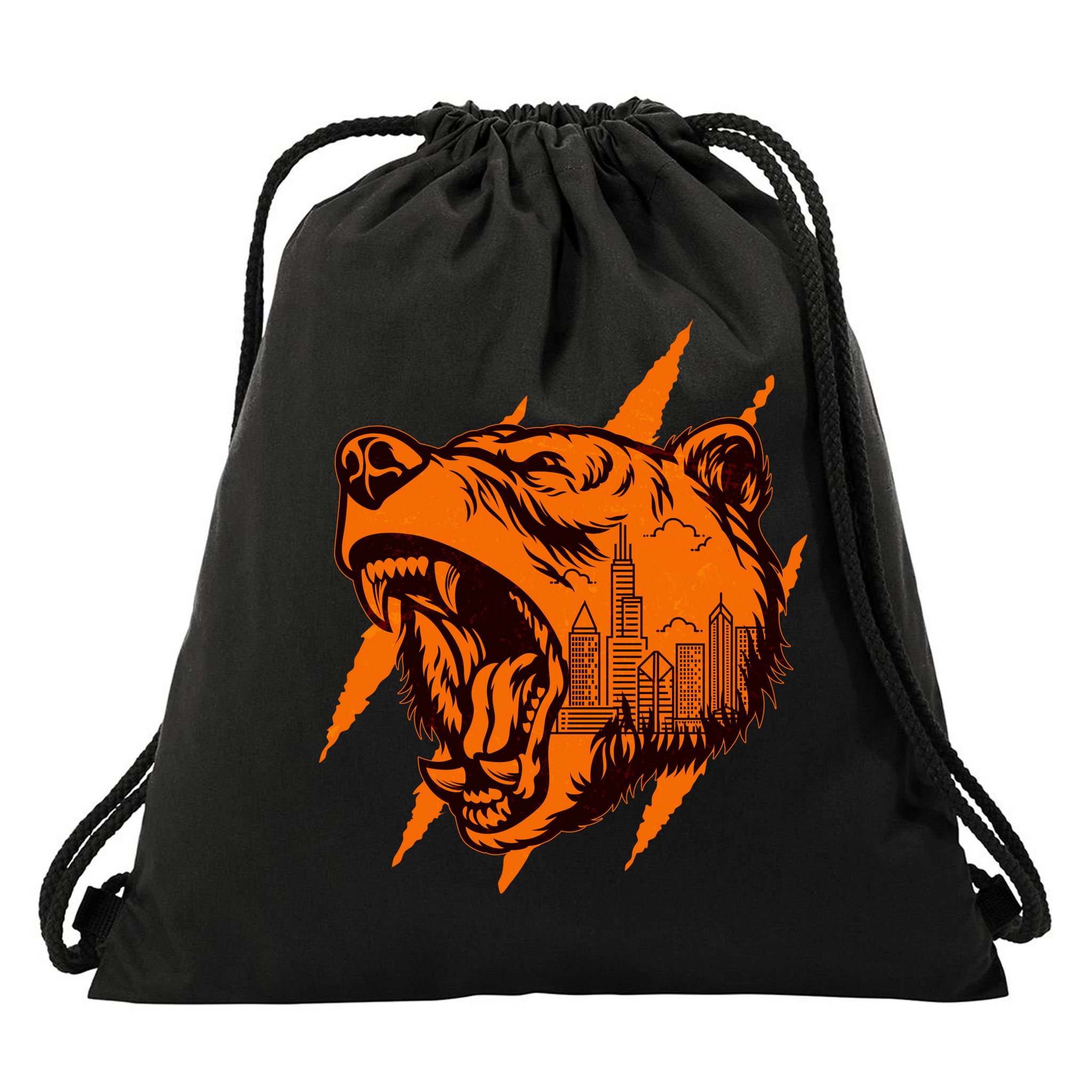 Sporty Chicago Skyline Roaring Bear Drawstring Bag