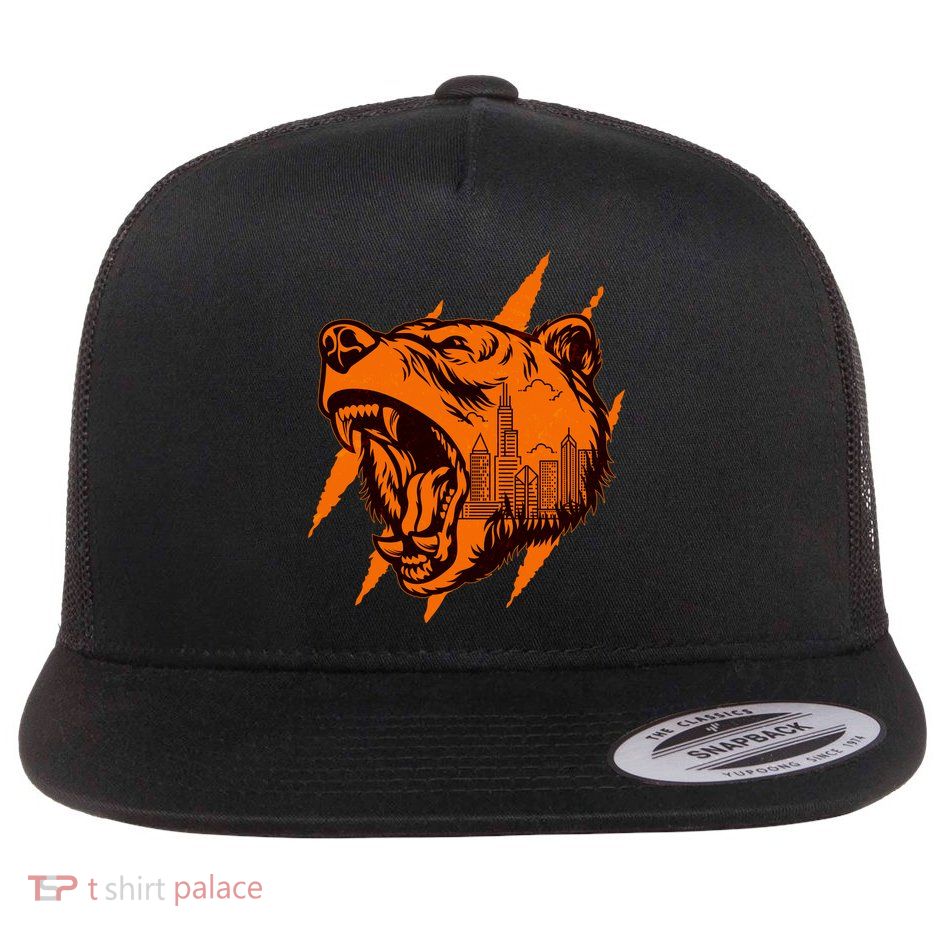 Sporty Chicago Skyline Roaring Bear Flatbill Hat