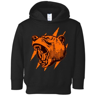 Sporty Chicago Skyline Roaring Bear Toddler Hoodie