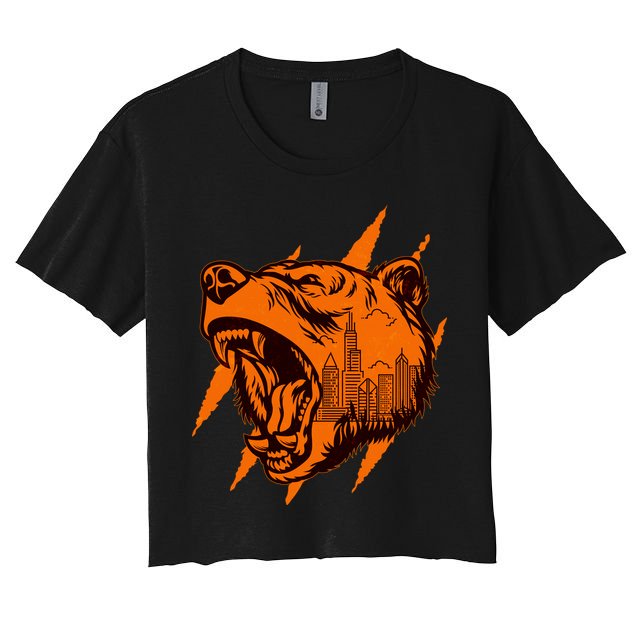 Sporty Chicago Skyline Roaring Bear Crop Top