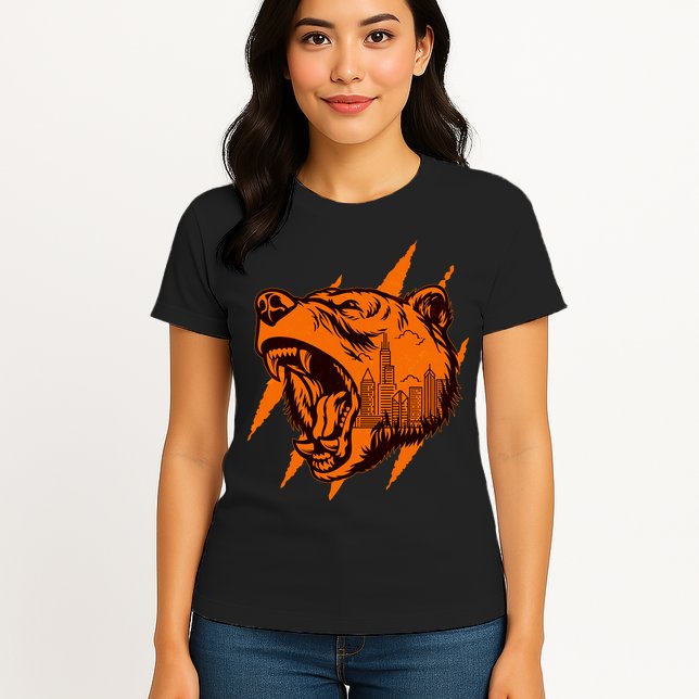 Sporty Chicago Skyline Roaring Bear Womens T-Shirt