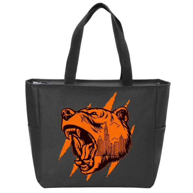 Sporty Chicago Skyline Roaring Bear Zip Tote Bag