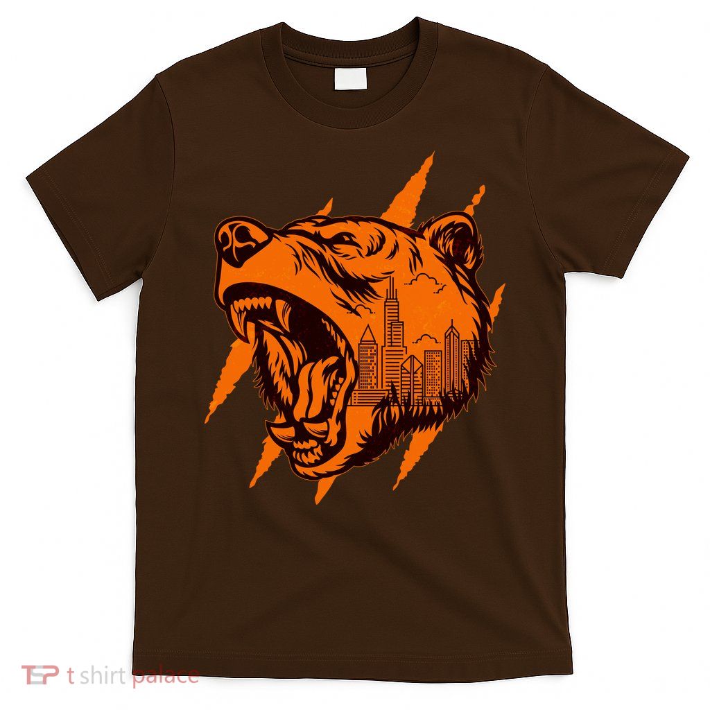 Sporty Chicago Skyline Roaring Bear T-Shirt