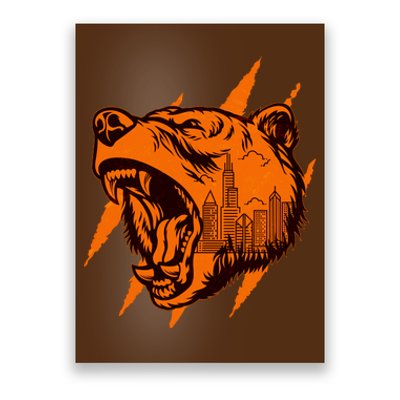 Sporty Chicago Skyline Roaring Bear Poster