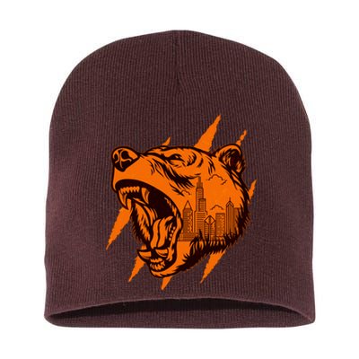 Sporty Chicago Skyline Roaring Bear Short Acrylic Beanie