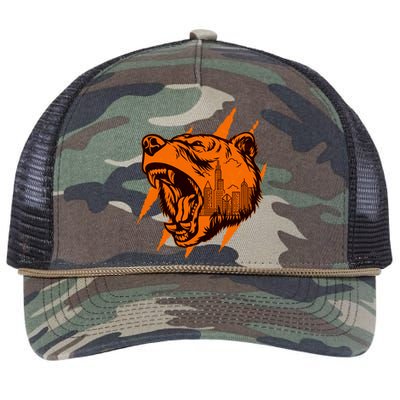 Sporty Chicago Skyline Roaring Bear Retro Rope Trucker Hat Cap