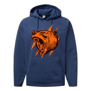 Sporty Chicago Skyline Roaring Bear Performance Fleece Hoodie