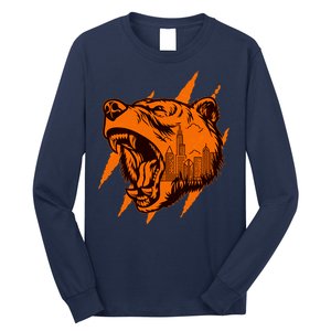 Sporty Chicago Skyline Roaring Bear Long Sleeve Shirt