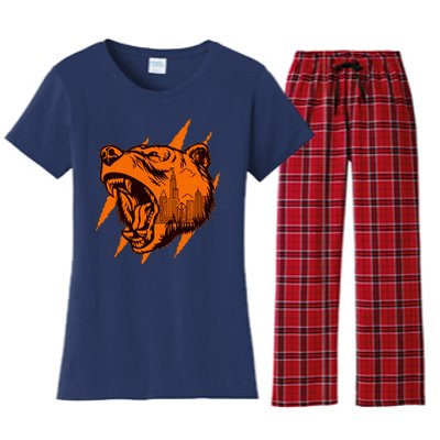 Sporty Chicago Skyline Roaring Bear Women's Flannel Pajama Set