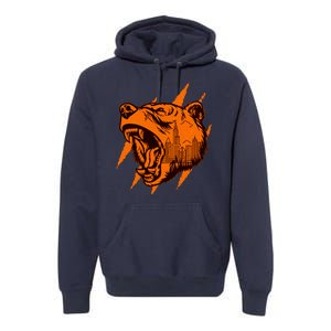 Sporty Chicago Skyline Roaring Bear Premium Hoodie