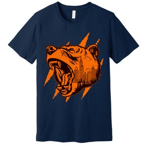 Sporty Chicago Skyline Roaring Bear Premium T-Shirt