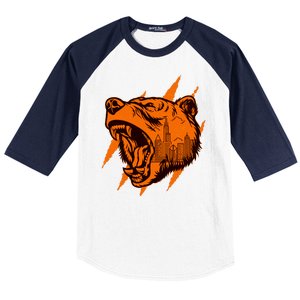 Sporty Chicago Skyline Roaring Bear Baseball Sleeve Shirt