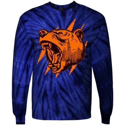 Sporty Chicago Skyline Roaring Bear Tie-Dye Long Sleeve Shirt