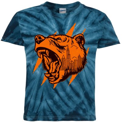 Sporty Chicago Skyline Roaring Bear Kids Tie-Dye T-Shirt