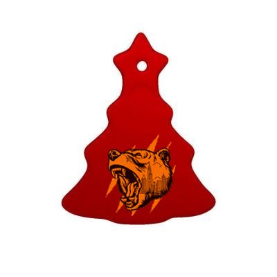 Sporty Chicago Skyline Roaring Bear Ceramic Tree Ornament